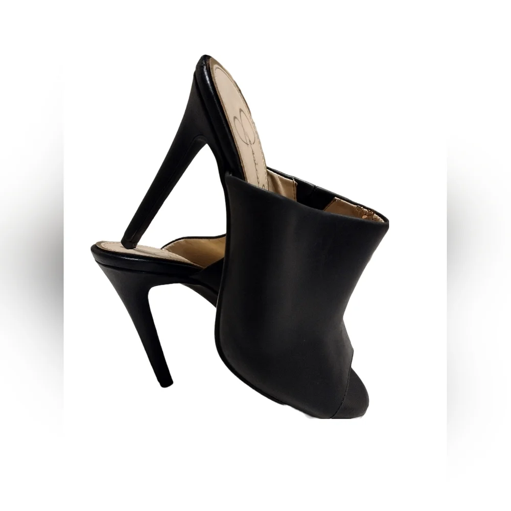 Jessica Simpson Rian Black Leather Slide Heel - Picture 3 of 7